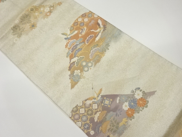 山並みに鶴・松竹梅模様織出し袋帯